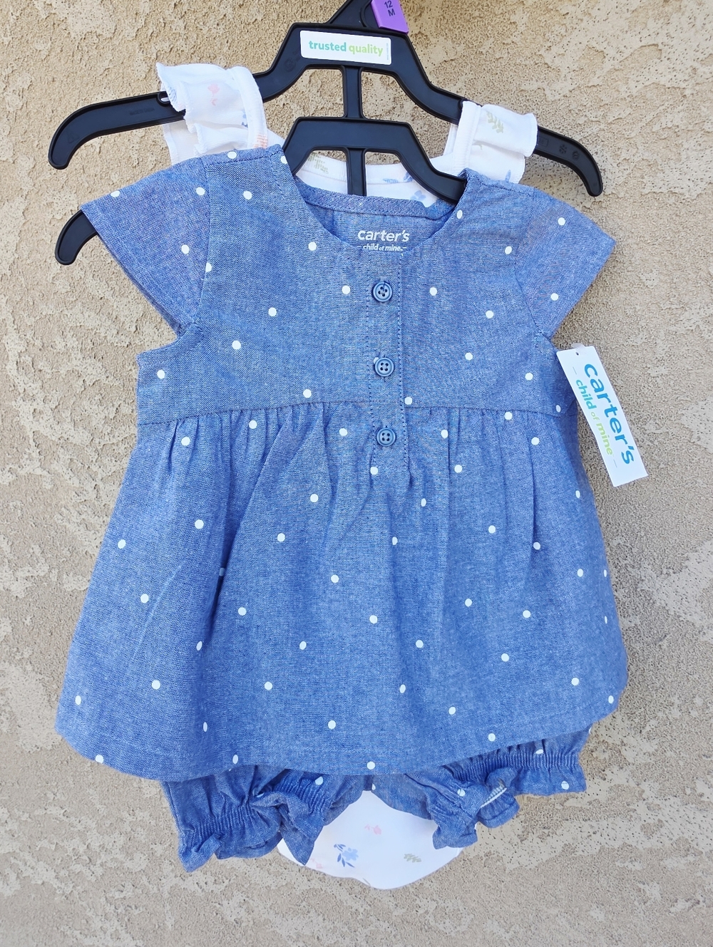 Carter's Blue Chambray Polka Dot Dress with Matching Bloomers